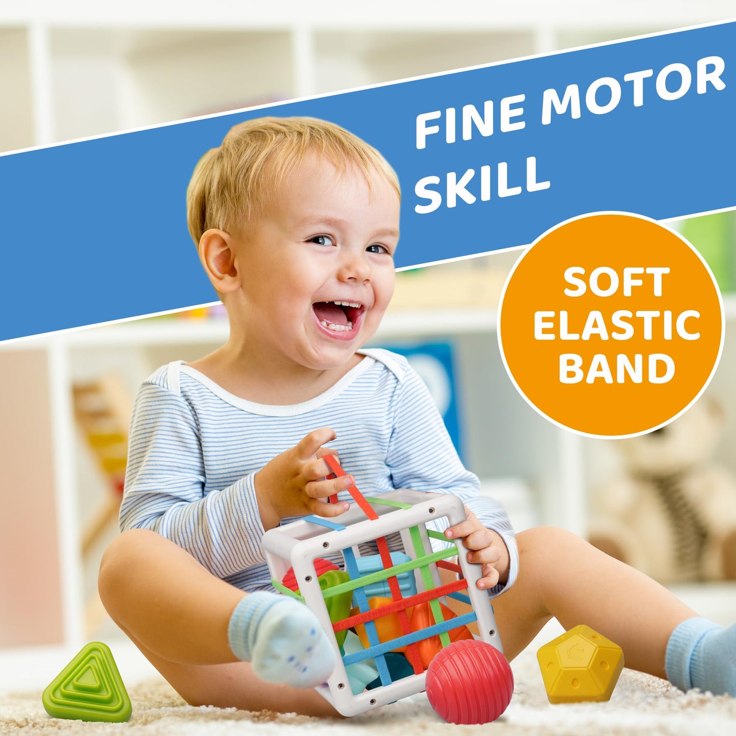 LiKee Toddler Montessori Toys for 1+ Years Old Boy Girl Birthday, Baby Infant Toys with 10pcs Sensory Pieces Shape Sorter, Age O