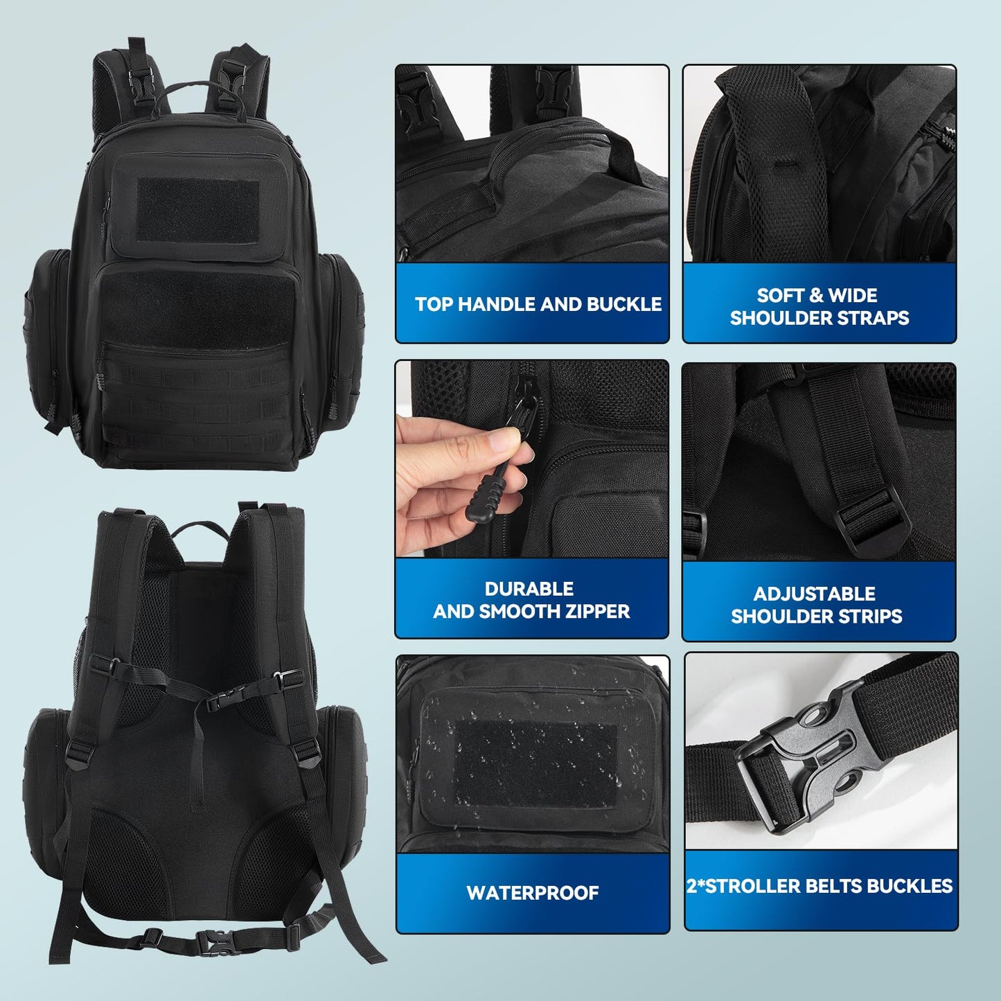 Mabozoo Diaper Bag Backpack For Dad, Black Military Diaper Bag Backpack With Waterproof Changing Pad,Large Mens Baby Bag,Unisex