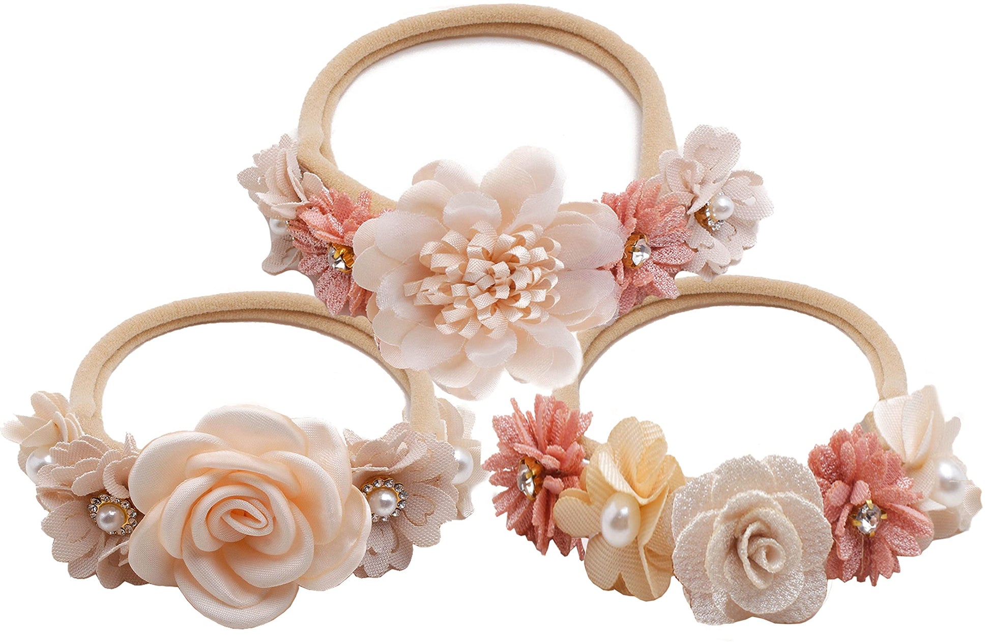 CaySep 3PCS Baby Girl Flower Headbands Set Elastic Bow Hair Band Handmade Bow For Newborn Infant Toddler Pack