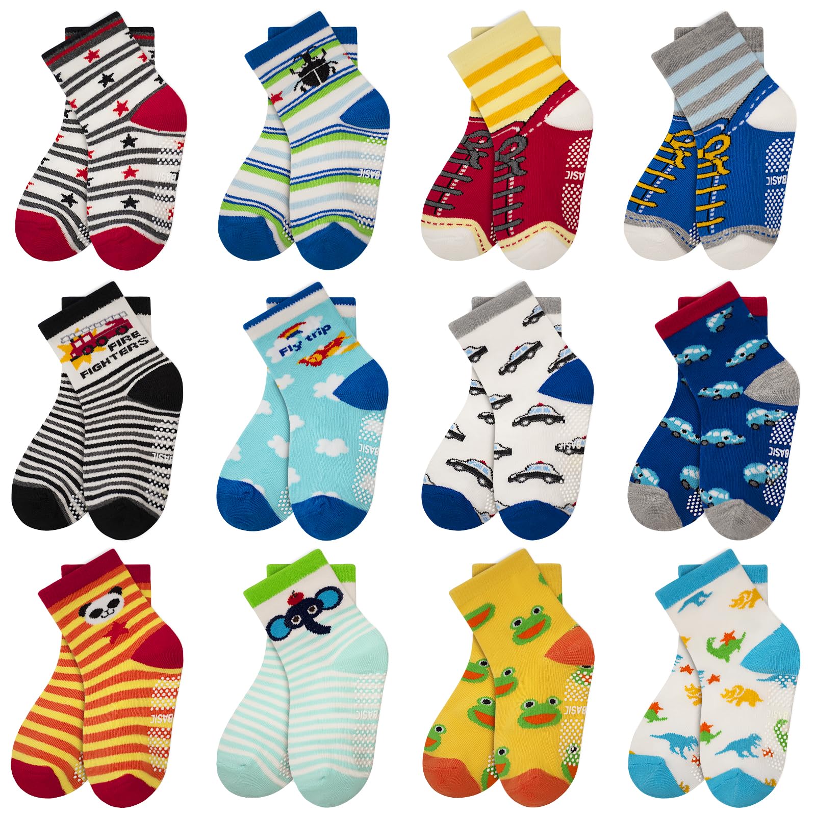 Hycles Toddler Socks With Grip Non-Skid 12 Pairs Baby Kids Sticky Slip – Cutebab WBCBBB087LWTS5K