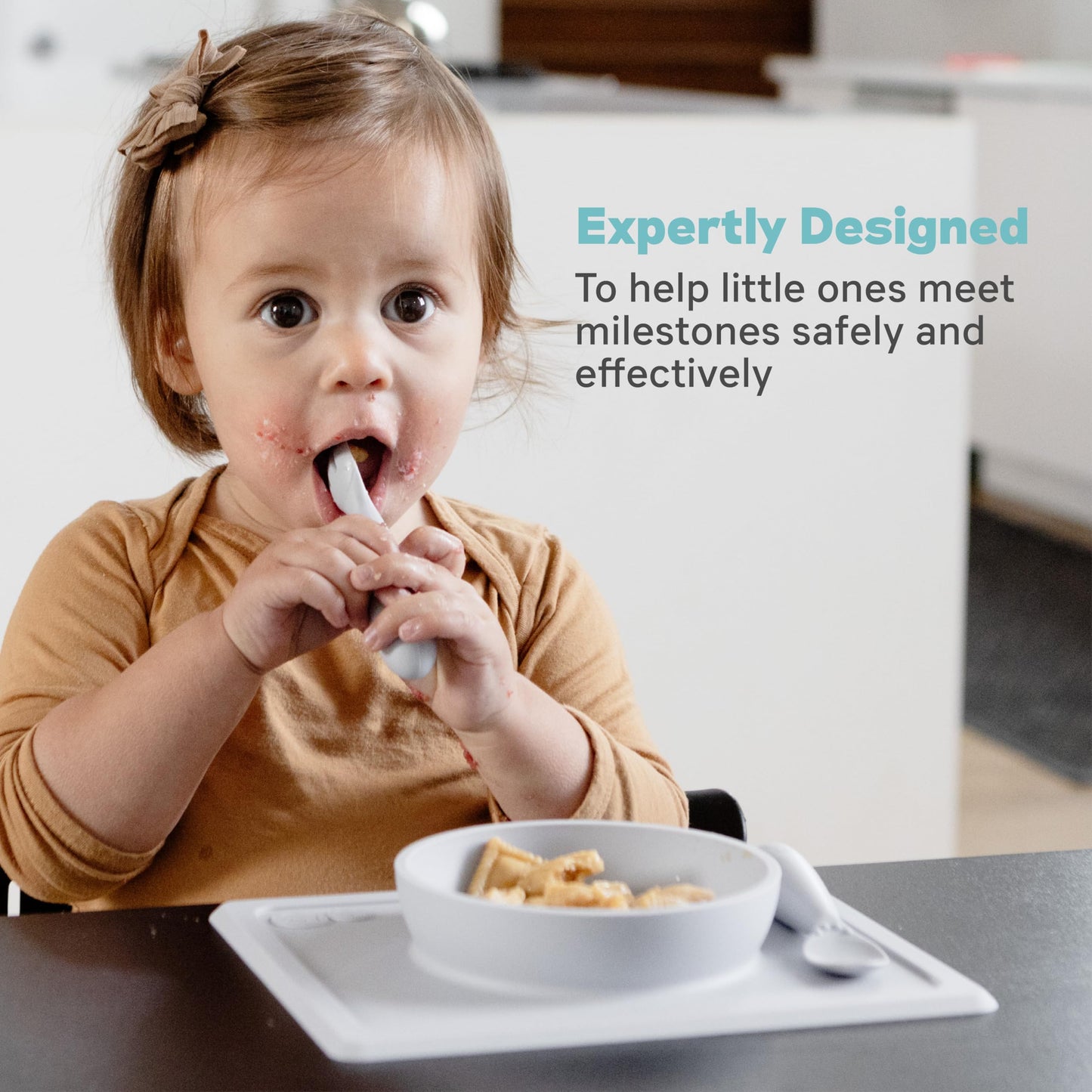 Ezpz Mini Bowl For 12 Months+ (Pewter) - 100% Silicone Suction Bowl With Built-In Placemat For Toddlers - Comes With A Reusable