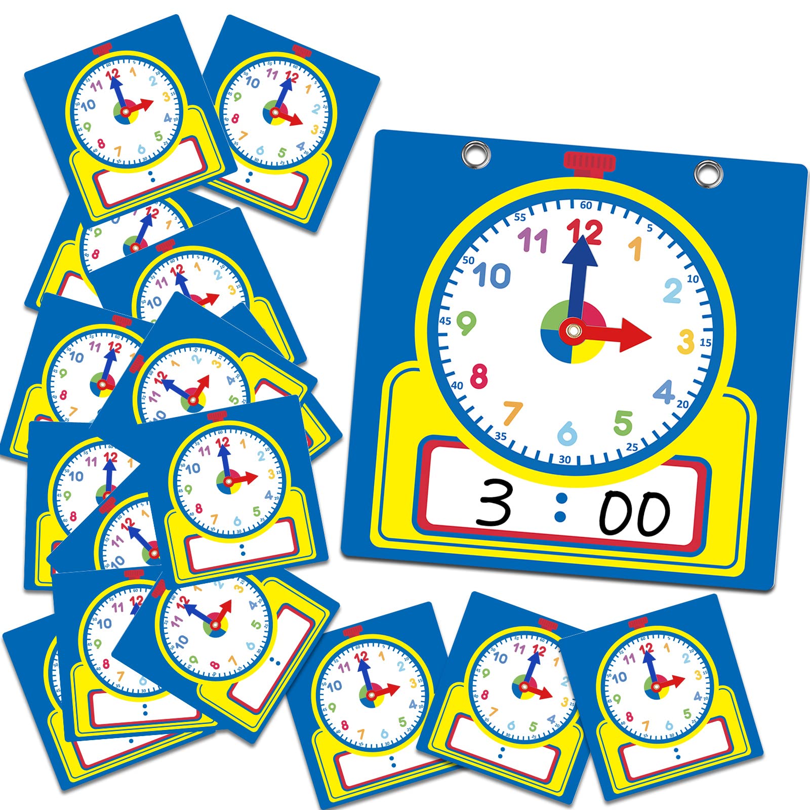 Junkin 25 Pcs Teaching Clock Kit, Learning Clocks for Kids Learning Time with Erasable Surface for Home School Classroom Supplie