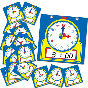Junkin 25 Pcs Teaching Clock Kit, Learning Clocks for Kids Learning Time with Erasable Surface for Home School Classroom Supplie