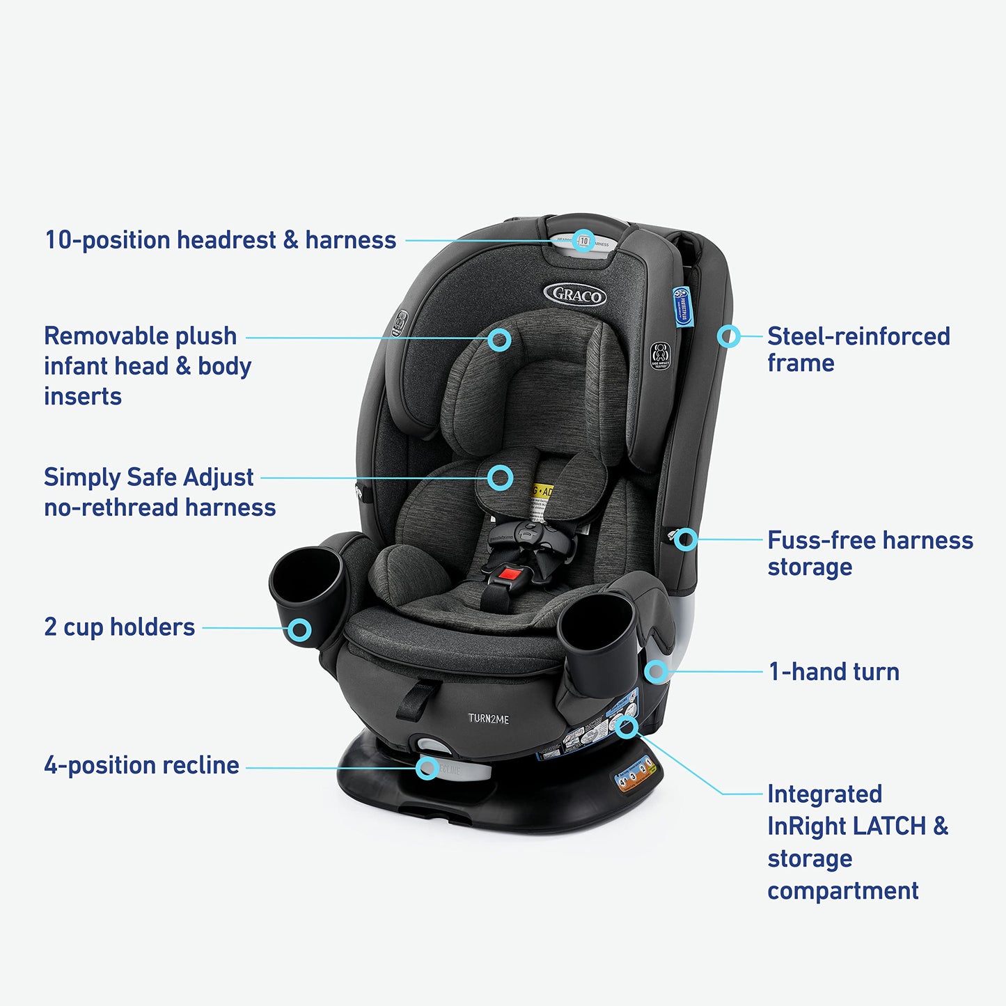Graco Turn2Me 3-in-1 Car Seat with Rotating Feature, Highback Booster, for Newborn to Toddler up to 100lbs, in Manchester