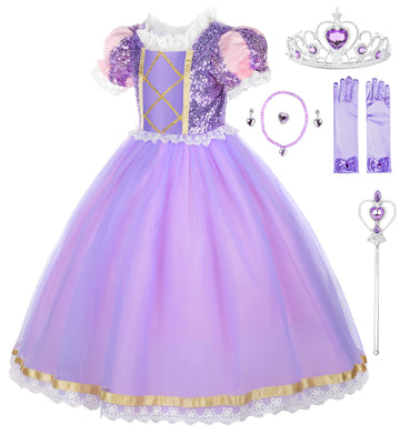 Jerrisapparel Girls Princess Costume Birthday Party Cosplay Purple Dress With Accessories (Purple 2 With Accessories, 6)