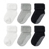 Vwu 6 Pack Baby Socks With Grips Toddler Thick Cotton Socks Anti Slip 0-10 Years Old (2 White 2 Grey 2 Black, 3-12 Months)