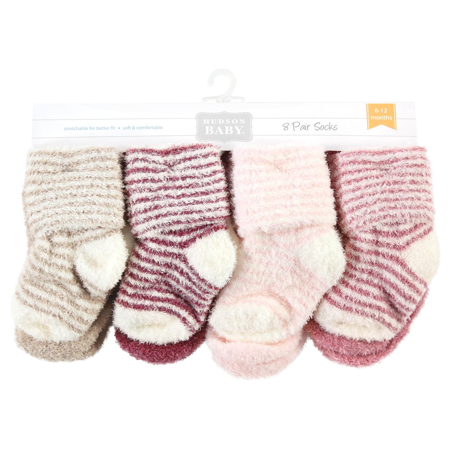 Hudson Baby Unisex Baby Cotton Rich Newborn And Terry Socks, Blush Pink Stripe, 12-24 Months