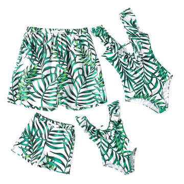 Iffei Mommy And Me Swimsuit One Piece Leaves Printed Ruffle V Neck Bathing Suits Family Matching Swimwear Green Girls: 2 Years