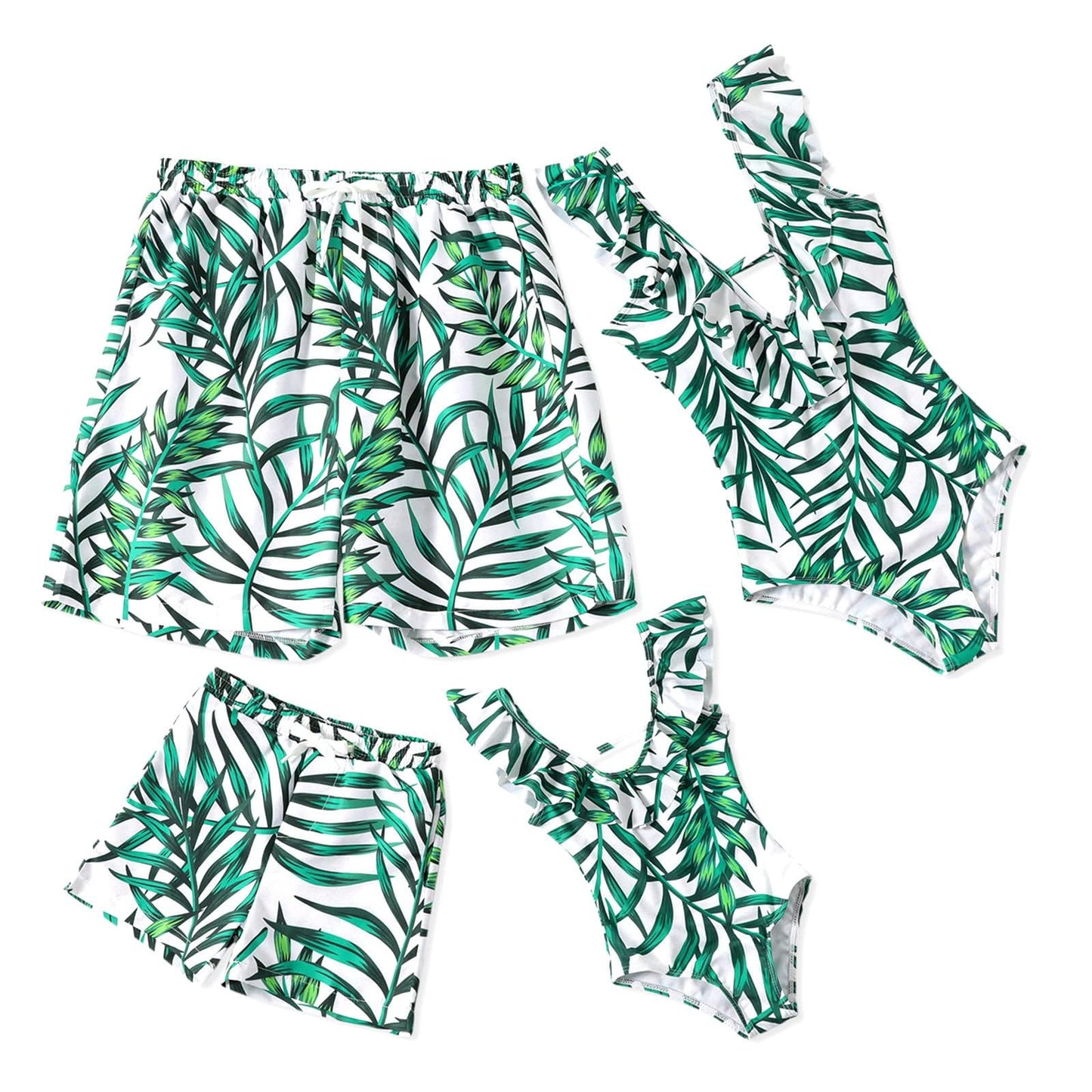 Iffei Mommy And Me Swimsuit One Piece Leaves Printed Ruffle V Neck Bathing Suits Family Matching Swimwear Green Girls: 6-7 Years