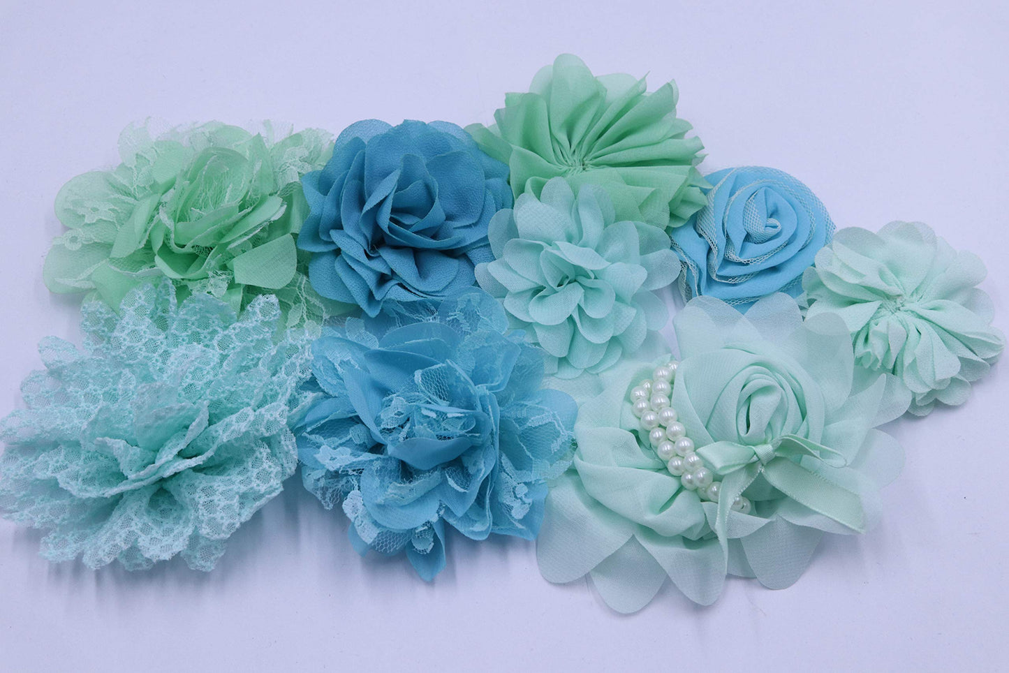 Yycraft 12Pcs Mint/Aqua Chiffon Lace Hair Flower For Girls Headband Baby Flowers Bows,Crafts,Party Decoration(2'-4.5')