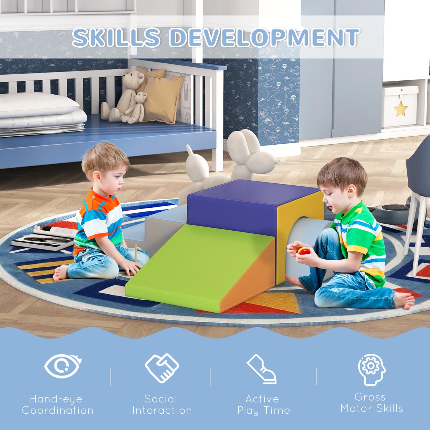 Qaba Climbing Toys For Toddlers And Children, Easy-To-Clean 4 Piece Soft & Safe Kids Foam Play Set For Crawling Or Sliding, Cont