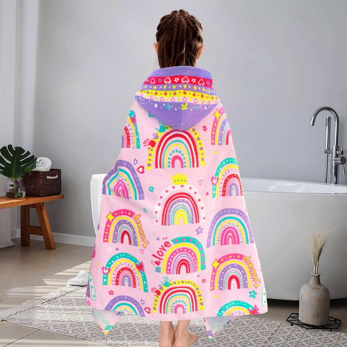 Voova & Movas Hooded Towels For Kids 3-10Years, 30''X50, Soft | Thick | 100% Cotton | Absorbent Towel Wrap For Girls, Perfect Fo