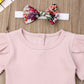 Newborn Baby Girls Cotton Short Sleeve Ruffle Bodysuit And Floral Shorts Headband Outfit Summer Clothes Set (3-6 Months, Pink+Pu
