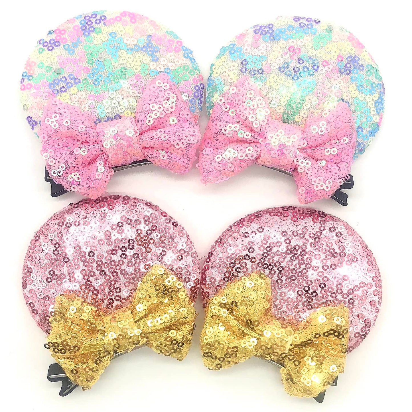 2 Pairs Sequin Ears Hair Clips, Mouse Ear Bows For Kids, Girls And Women - Glitter Princess Accessories For Birthday, Christmas