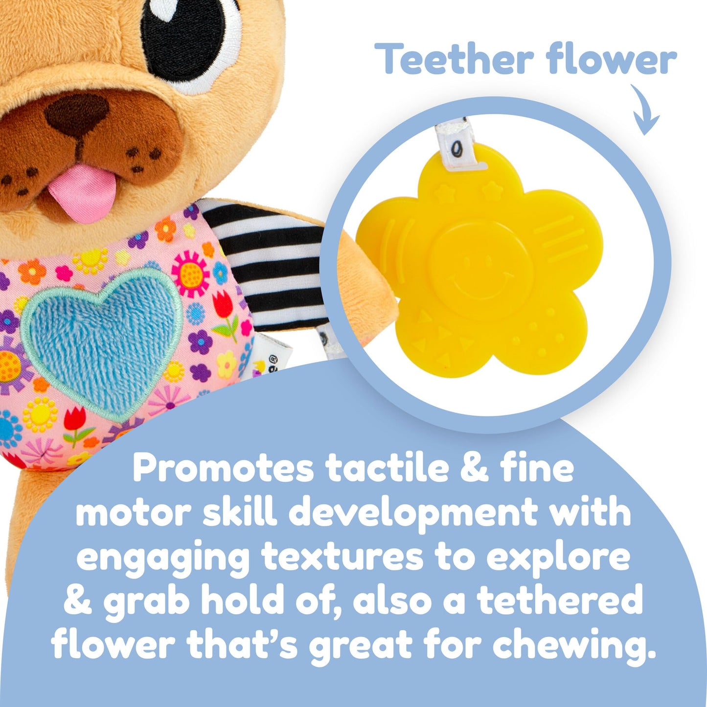 LAMAZE Lovey The Pug Clip On Toy - Baby Sensory Toys for Stroller or Car - Developmental Stroller and Car Seat Toys - Includes C
