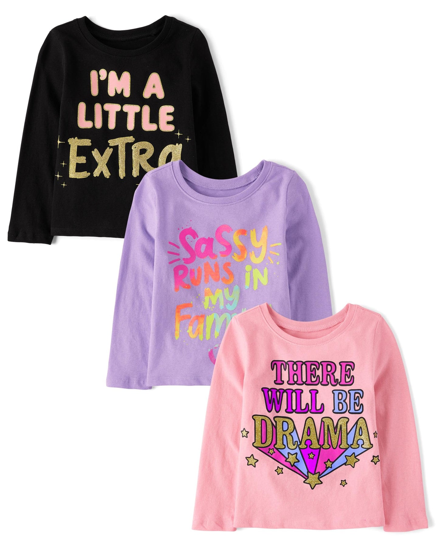 The Children'S Place Baby-Girls And Toddler Assorted Everyday Long Sleeve Graphic T-Shirts,Multipacks Sassy 3-Pack 3T