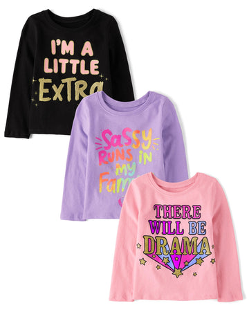 The Children'S Place Baby-Girls And Toddler Assorted Everyday Long Sleeve Graphic T-Shirts,Multipacks Sassy 3-Pack 3T