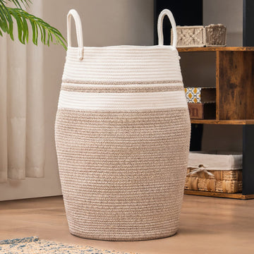 Youdenova Woven Laundry Hamper Basket, 105L Extra Large Laundry Storage Basket With Heavy Duty Cotton Rope Handles For Clothes A