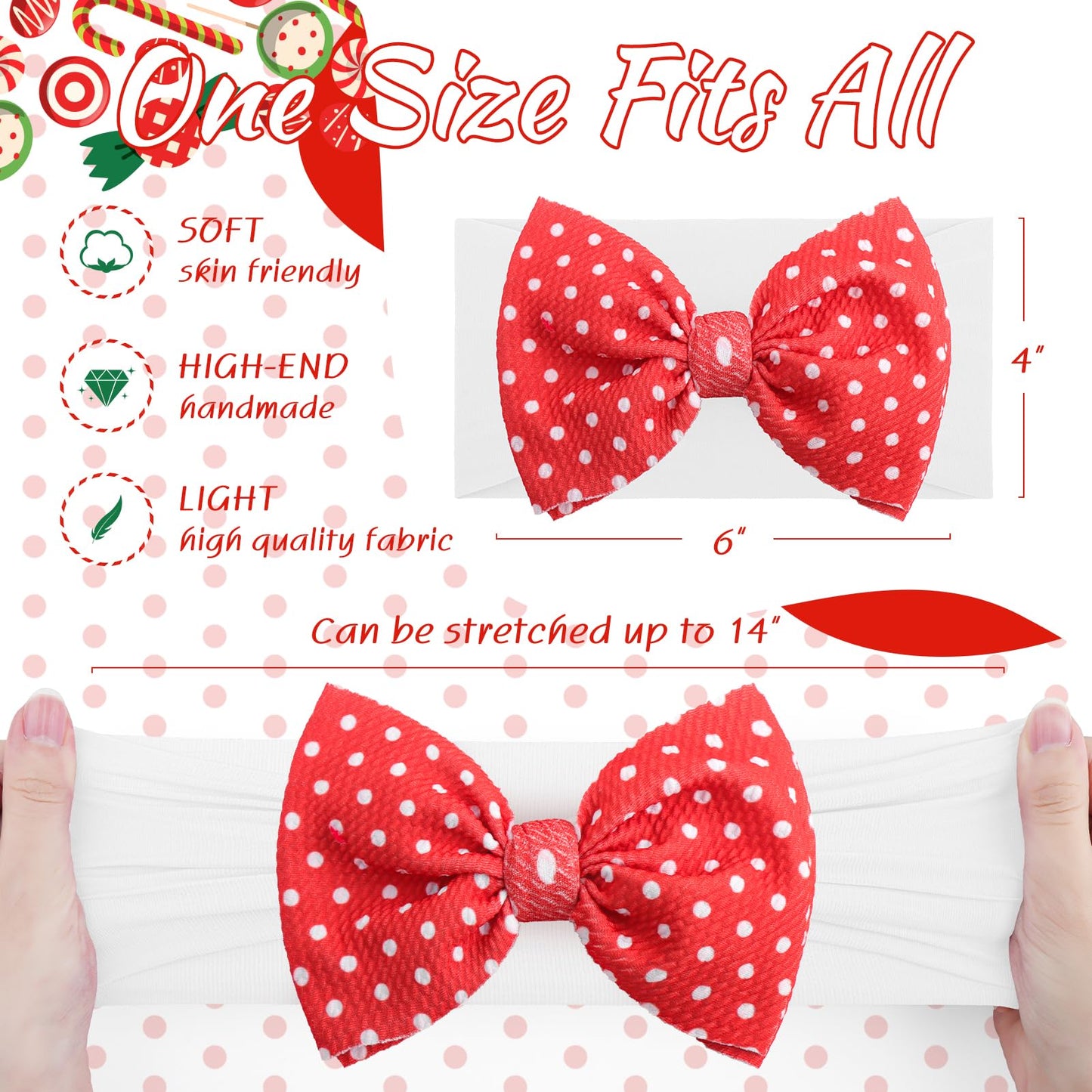 Lanmerry Christmas Bows For Girls Big Bow Santa Headband Candy Cane Headband Red Baby Bow Newborn Headband Bows Infant Hair Bows