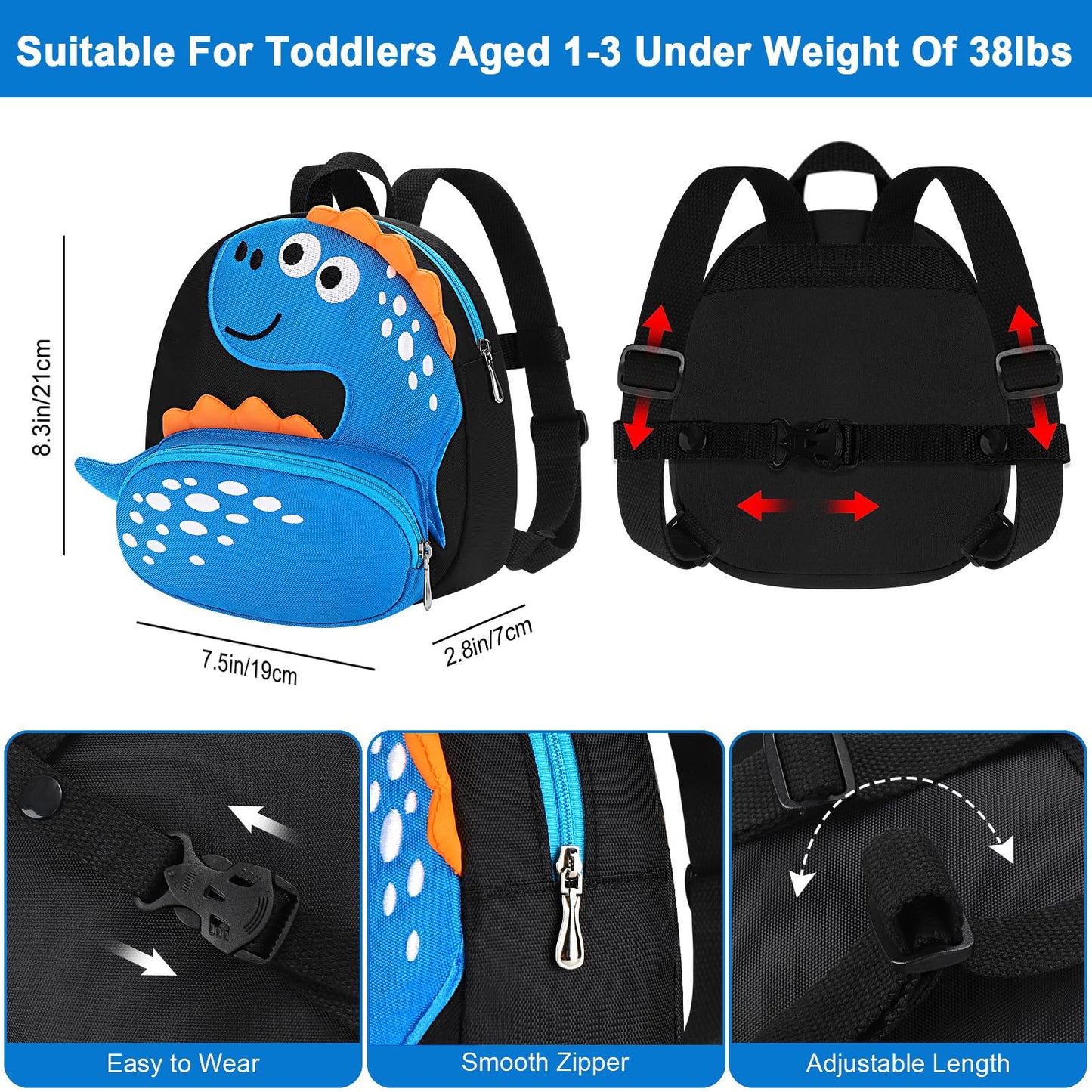 Accmor Toddler Backpack Leash, Cute Dinosaur Kids Harness Backpacks With Anti Lost Wrist Link, Adorable Child Backpack Mini Bag