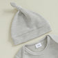 Ktwharnu Newborn Baby Boy Valentines Day Outfit Letter Embroidery Waffle Knit Romper Jumpsuit Long Sleeve Knit Bodysuit Hat (B-G