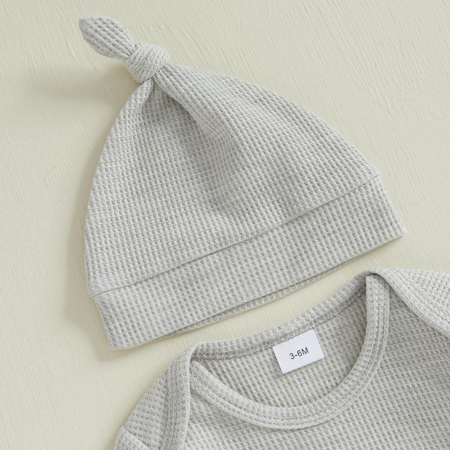 Ktwharnu Newborn Baby Boy Valentines Day Outfit Letter Embroidery Waffle Knit Romper Jumpsuit Long Sleeve Knit Bodysuit Hat (B-G