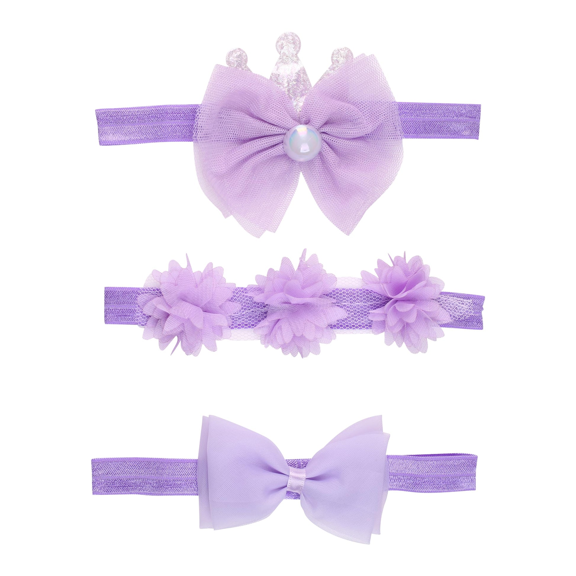 Lillypupp Fancy And Stylish Bow Knot, Princess Crown Soft Elastic Hairbands For Baby Girl. Pack Of 3 Headband Hair Accessories G