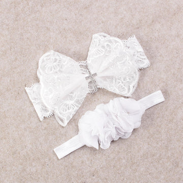 Nishine 2 Pack Baptism White Newborn Bowknot Headbands Baby Christening Hair Bows Headwrap Toddler Hairband (Cross Button)