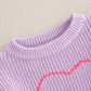 Baby Girl Cute Long Sleeve Heart Flowers Embroidery Oversized Sweater Toddler Valentine Outfit (Purple, 6-9 Months)
