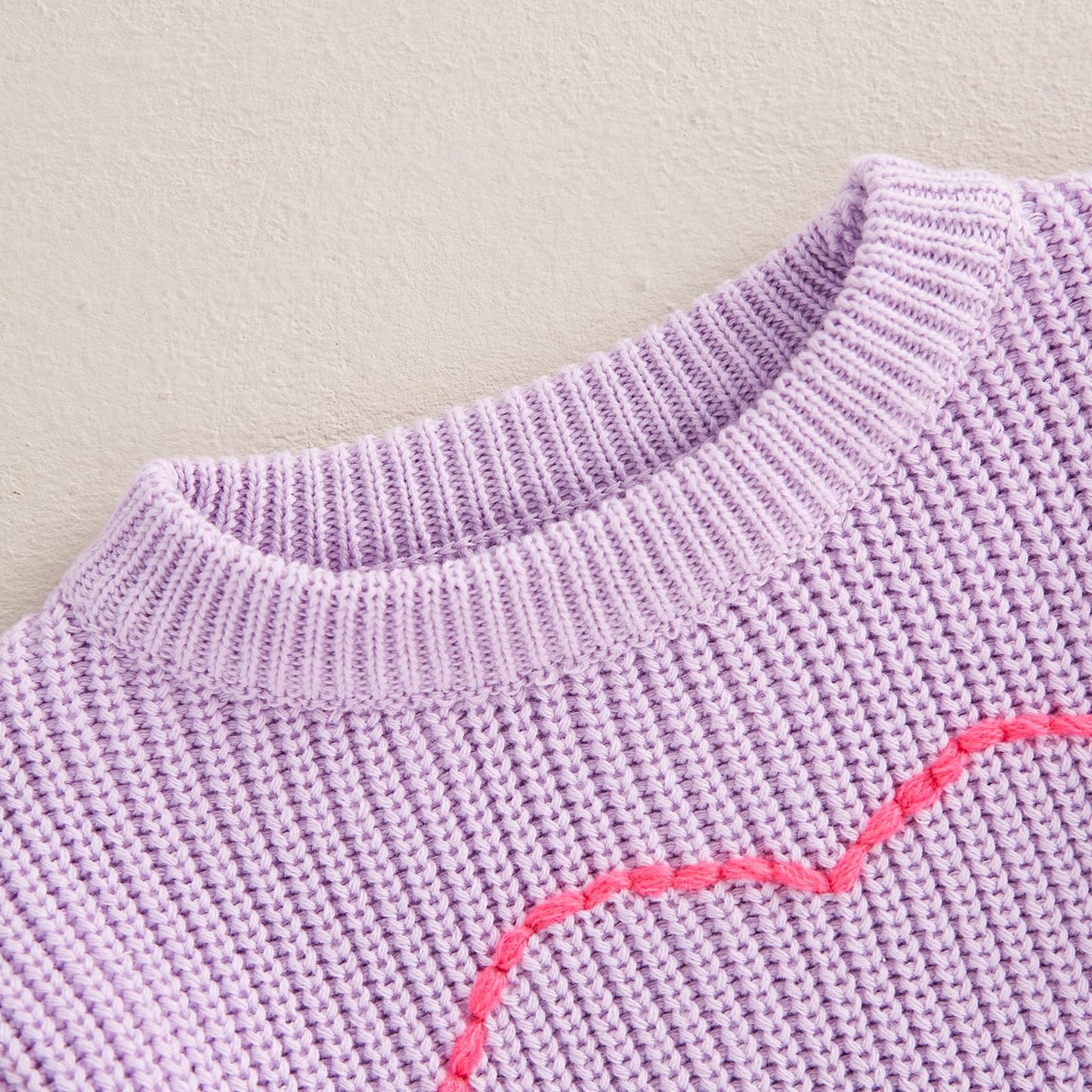 Baby Girl Cute Long Sleeve Heart Flowers Embroidery Oversized Sweater Toddler Valentine Outfit (Purple, 6-9 Months)