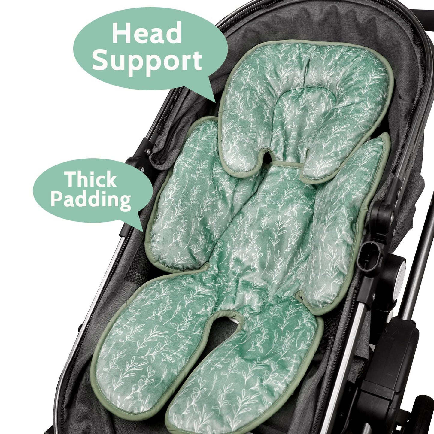 Baby Car Seat Head And Body Support,2-In-1 Reversible Carseat Insert,Soft Cushion For Stroller, Swing, Bouncer,Green Sage