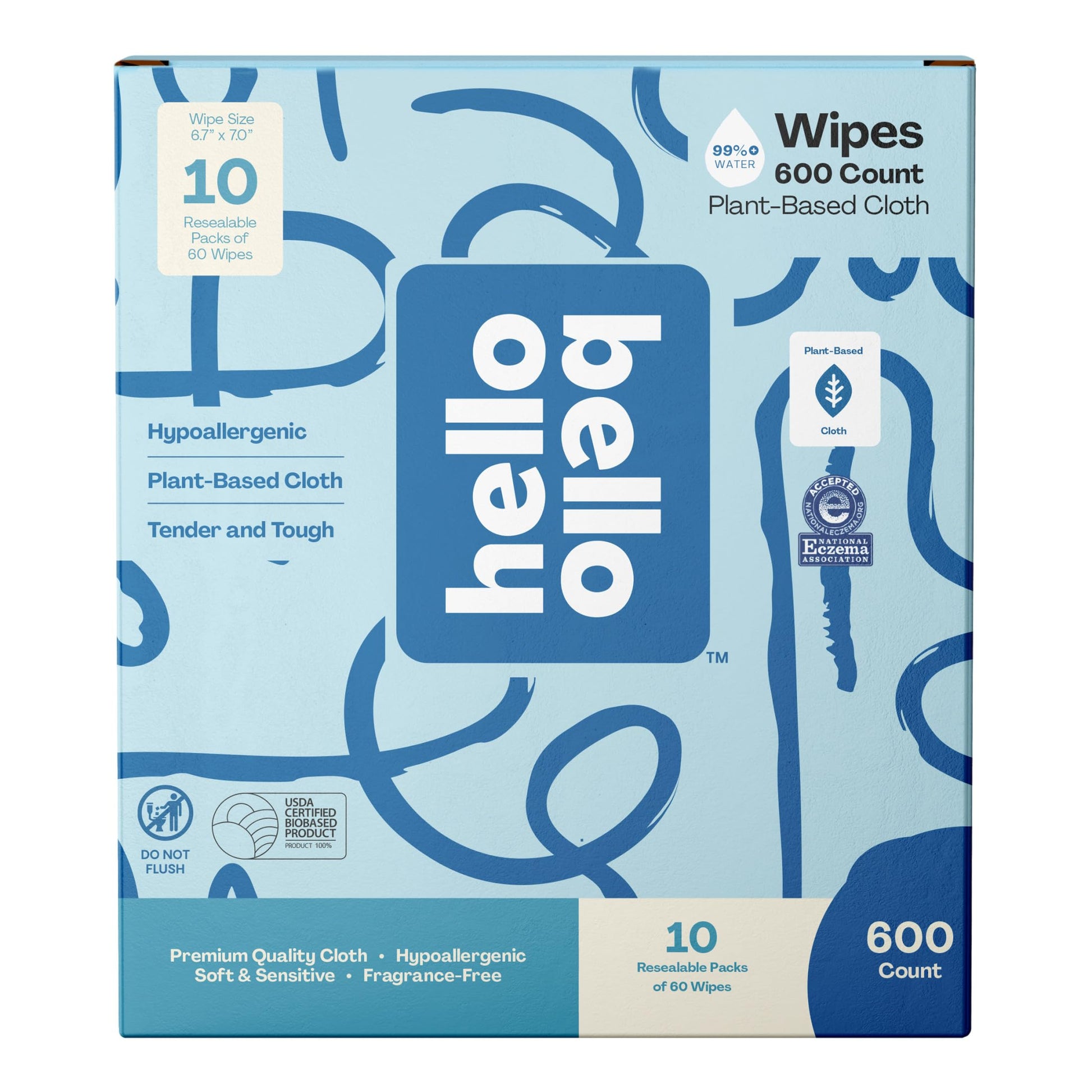 Hello Bello Extra Gentle Unscented Baby Wipes, Plant Based, Made With 99% Water And Aloe For Babies And Kids, 60 Count (Pack Of