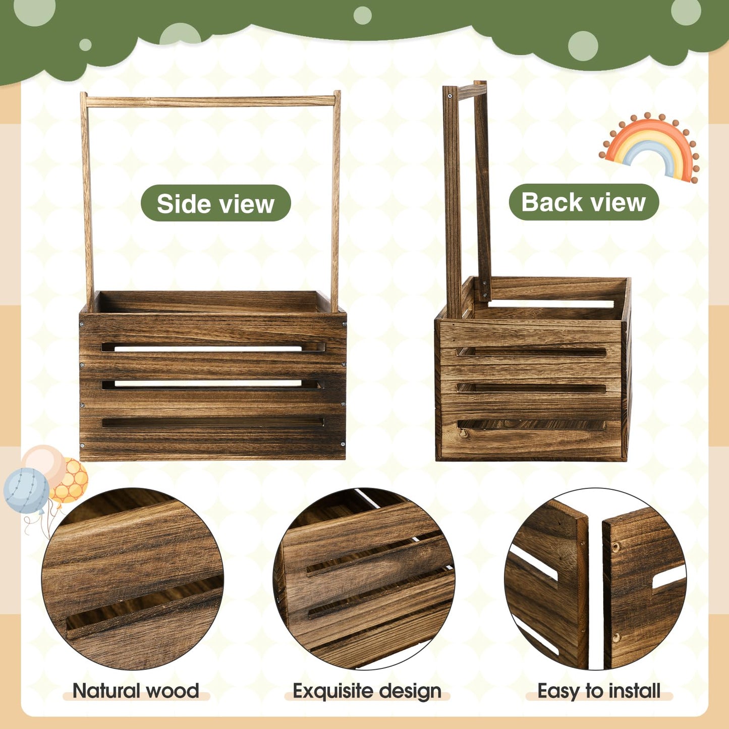 Barydat Wooden Baby Shower Crate Closet Baby Basket With Handle Baby Announcement Sign Garland Baby Hangers Large Letter, Wooden