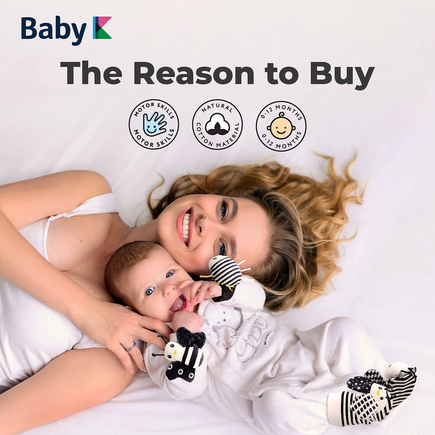 BABY K Baby Rattle Socks & Wrist Toys (Set E) - Newborn Toys for Baby Boy or Girl - Brain Development Infant Toys - Hand and Foo