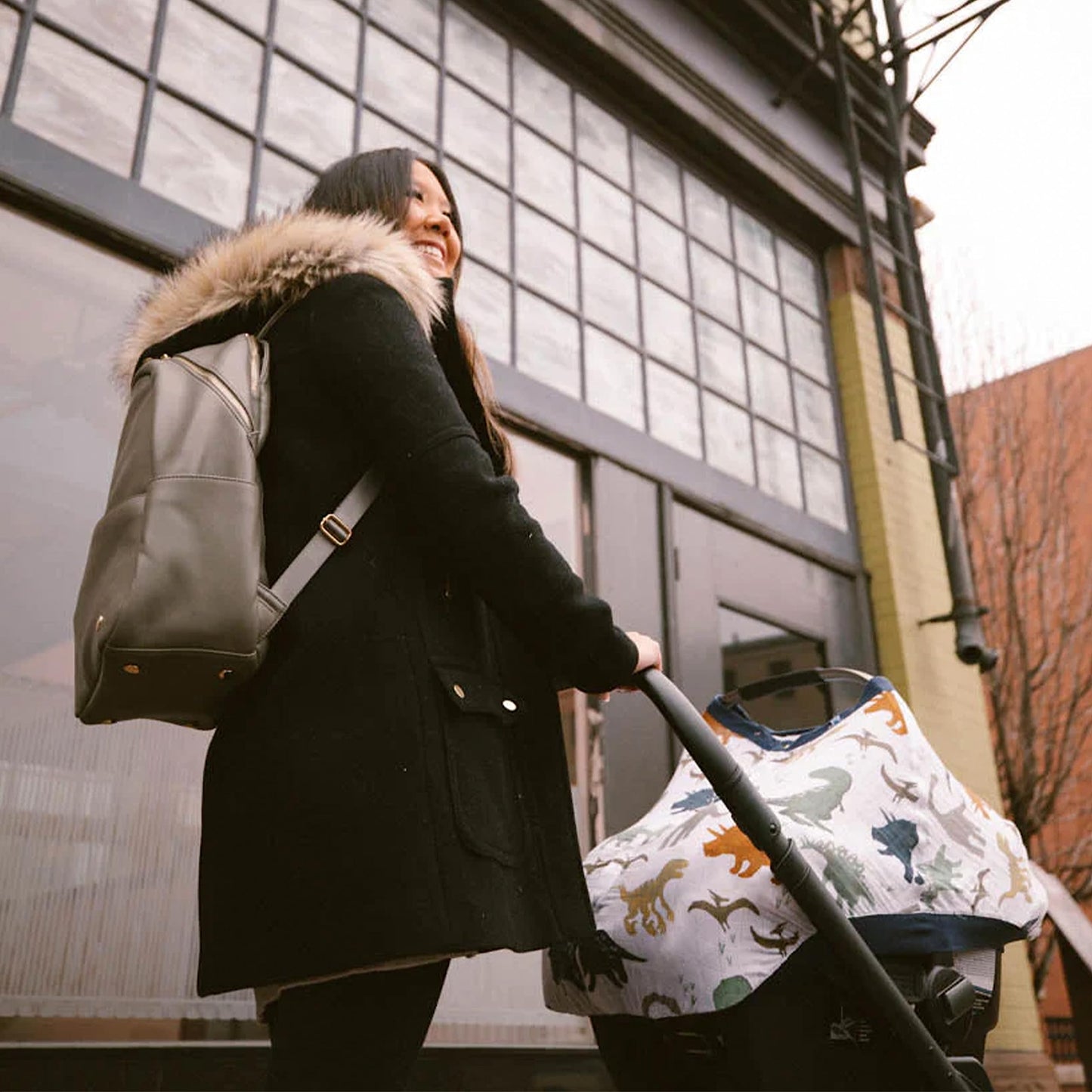 Little Unicorn Breathable Car Seat Canopy | Magnetic Closure Cover & Universal Fit | Protection & Privacy For Baby (Dino Friends