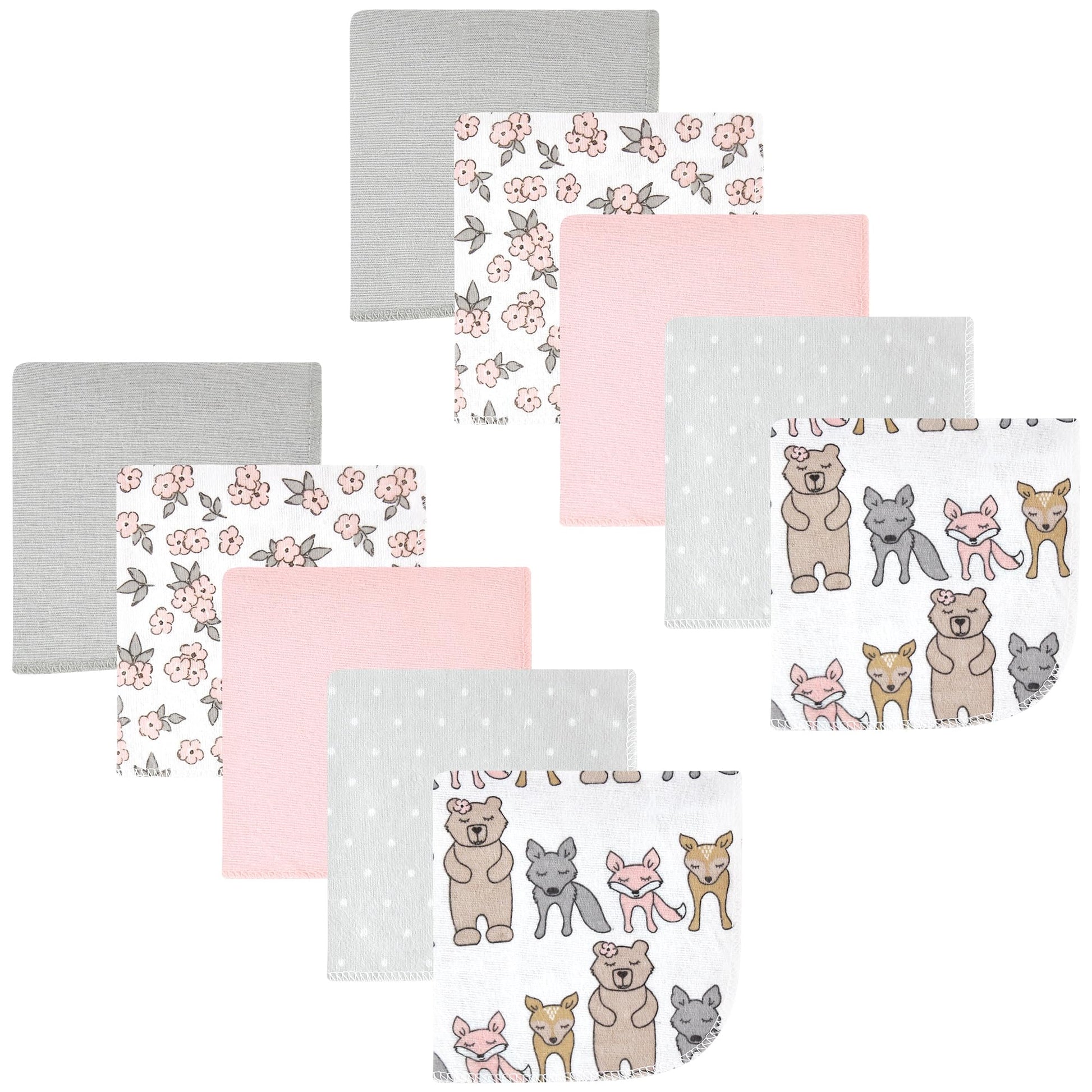 Hudson Baby Unisex Baby Flannel Cotton Washcloths 10-Pack, Wild Forest Pink, One Size