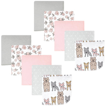 Hudson Baby Unisex Baby Flannel Cotton Washcloths 10-Pack, Wild Forest Pink, One Size