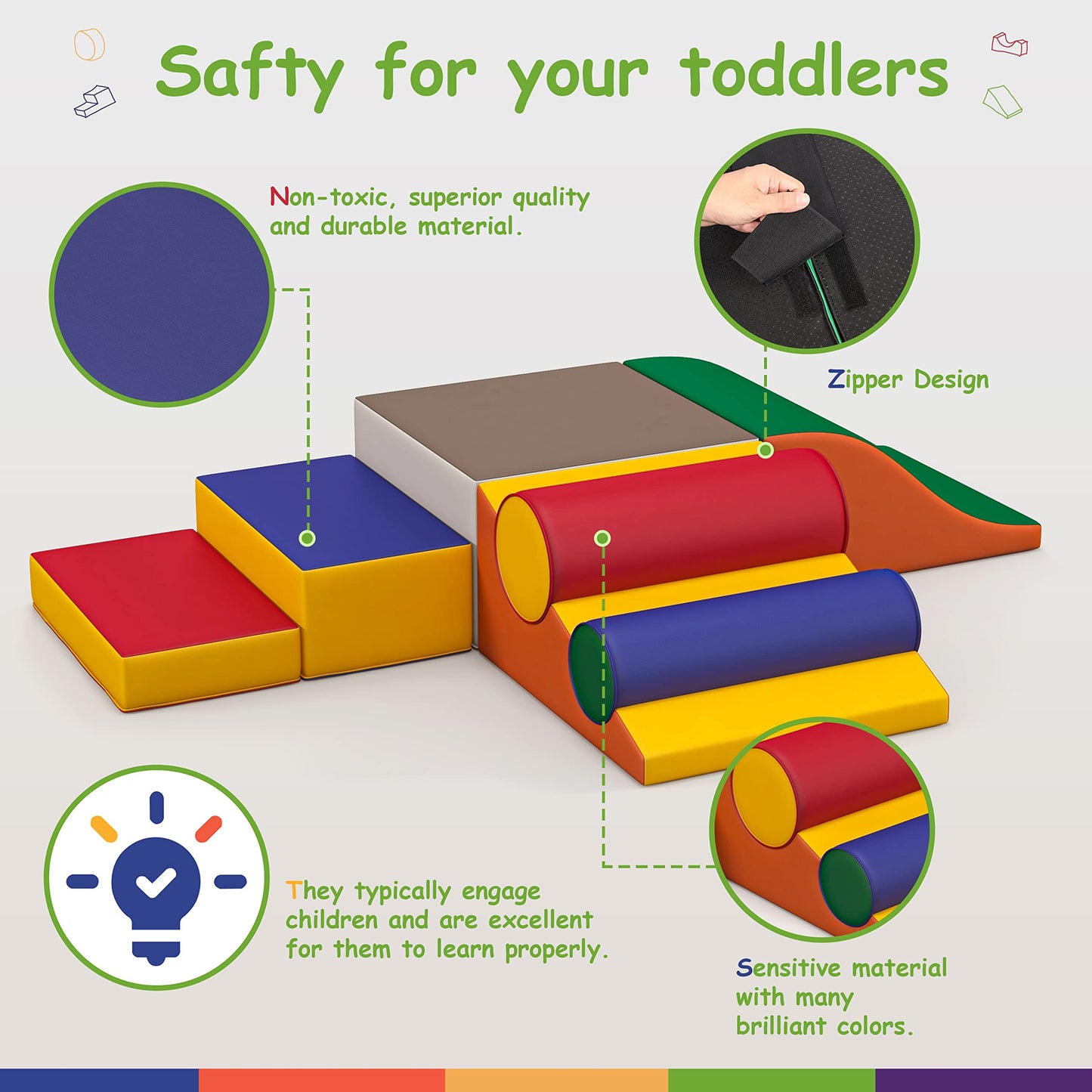 Betterhood Climbing Blocks - Kids Soft Foam Activity Playset - Toddler Soft Couch Climber Gymnastics Equipment For Crawling And