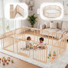 Foldable Wooden Playpen - Adjustable Wood Baby Play Yard with Door, Indoor Large Safety Fence for Babies and Toddlers - Easy Ass