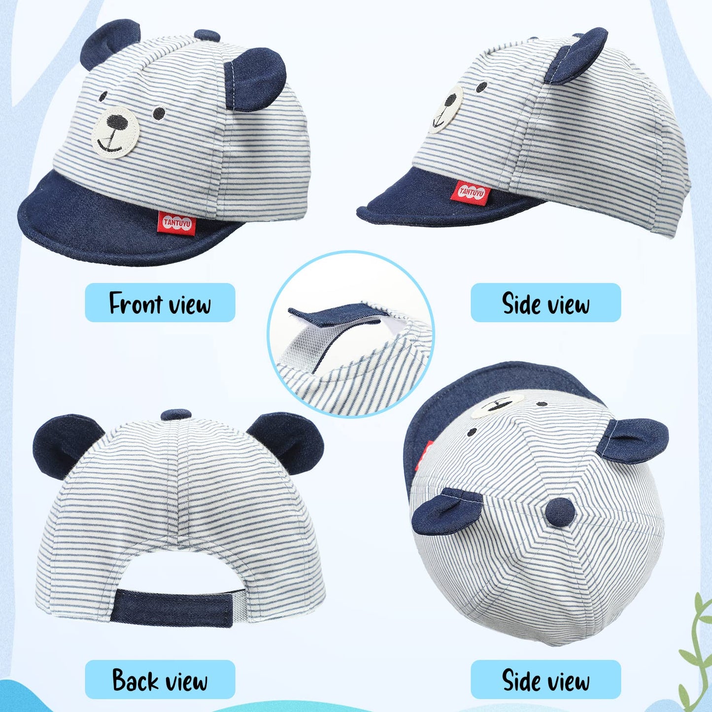 Zhanmai 6 Pieces Baseball Cap Adjustable Striped Bear Sunhat Baseball Hats Soft Cotton Hat Cute Lovely