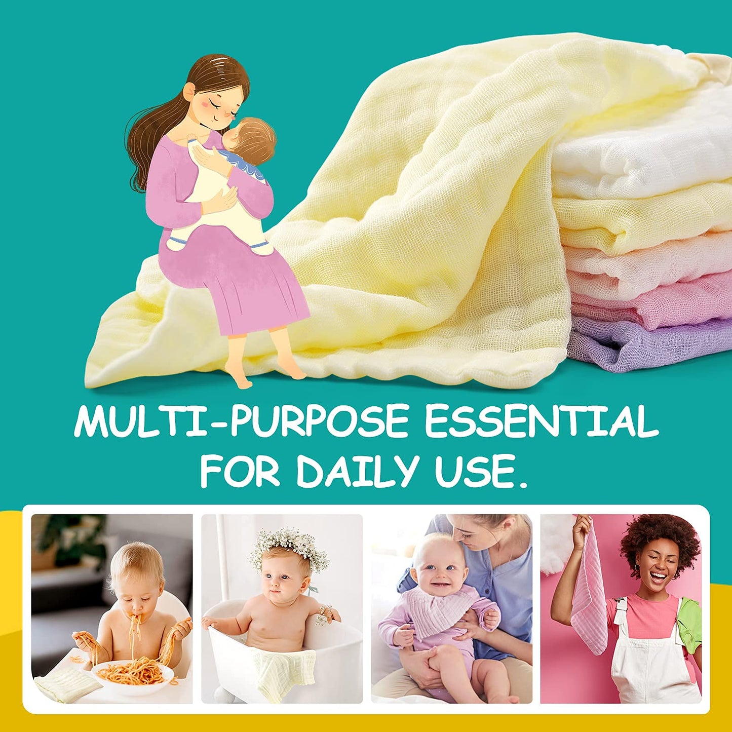 Baby Washcloths - Natural Cotton Baby Wipes - Soft Newborn Face Towel And Washcloth For Sensitive Skin- Baby Registry As Shower