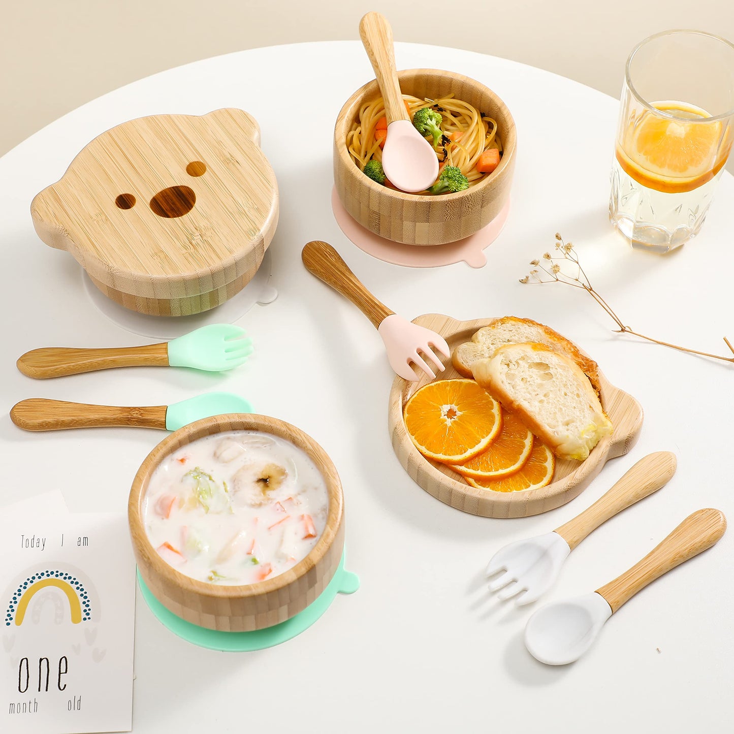 Baby Bowls With Lid,Hbm Bamboo Suction Bowls For Baby And Spoon Set,3Pc Feeding Supplies Set For Infant, Toddlers,Detachable Sil