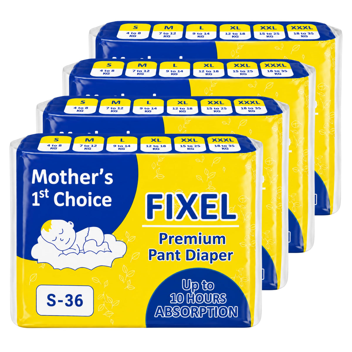 Fixel Baby Diaper Pants Small S Size Pack Of 4 (144 Pieces)