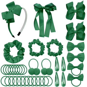 Lacgo Pack Of 37 Hair Bow Accessories - School Uniform Hair Clips Grosgrain Bow Headband Ribbon Alligator Ponytail Holder For To