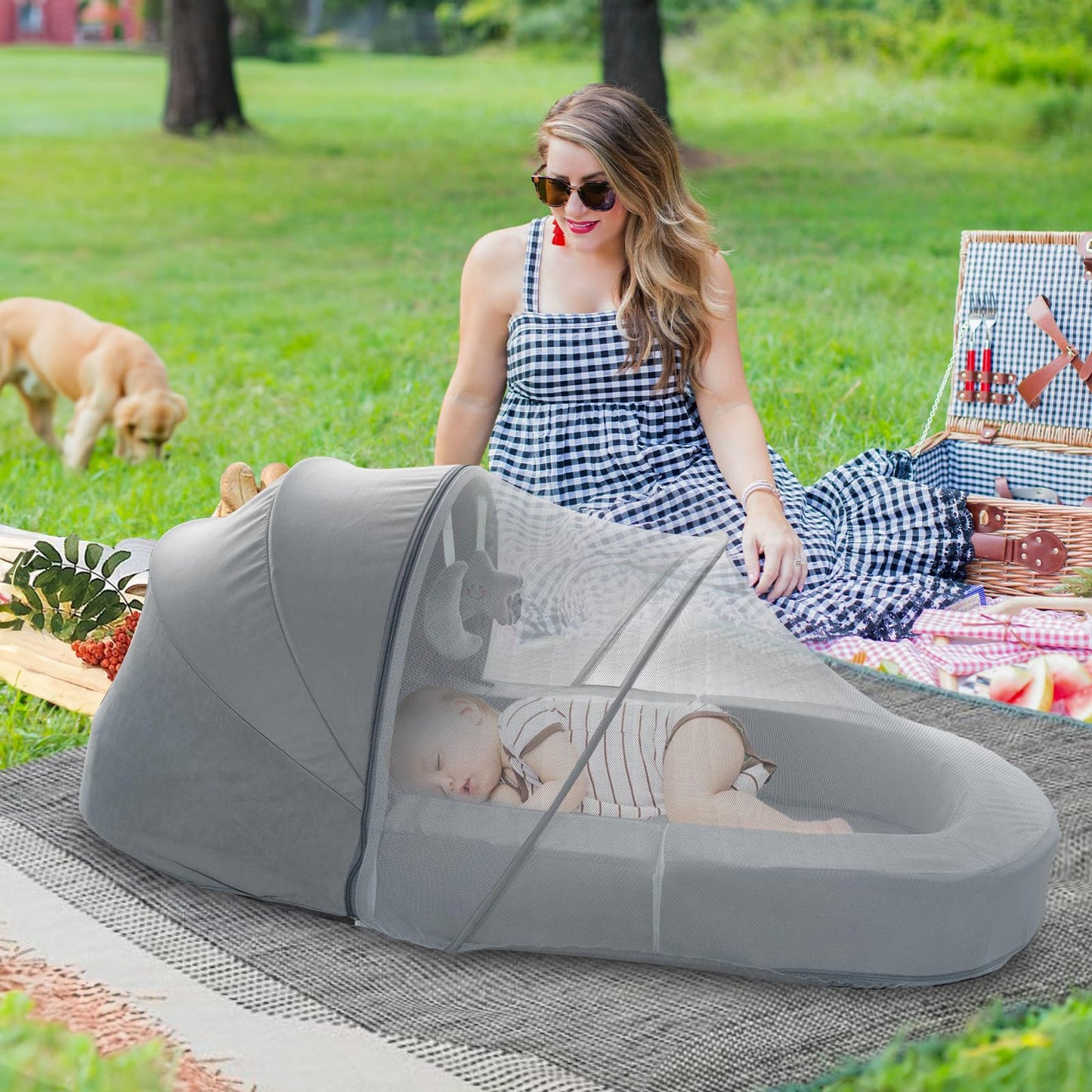 Cutebeams 4-In-1 Portable Baby Travel Bed And Sofa, Baby Bassinet/Travel Pod Infant Co-Sleeper Bed With 2-In-1 Mosquito And Cano