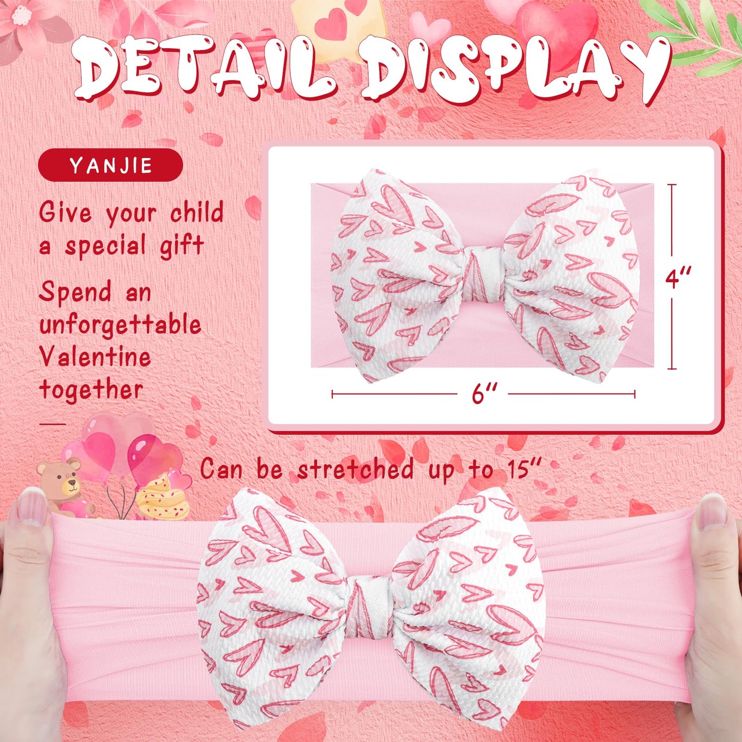 Yanjie Valentines Baby Headband Bows Red Baby Bow Pink Newborn Heart Headbands Red For Girls Hair Bands Large Bows Girls Hair Ac