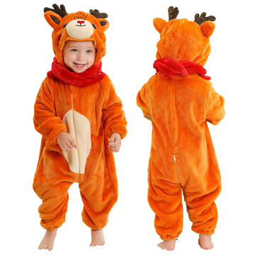 Michley Baby Gilrs Boys Romper With Hood Soft Flannel Halloween Animal Onesie Outfit 19-24 Months, Deer, Size 100