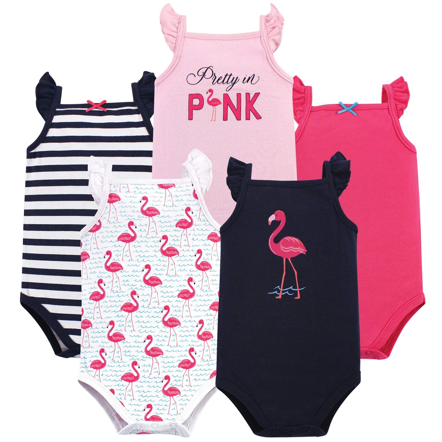 Hudson Baby Unisex Baby Cotton Sleeveless Bodysuits T Shirt Set, Bright Flamingo, 6-9 Months Us