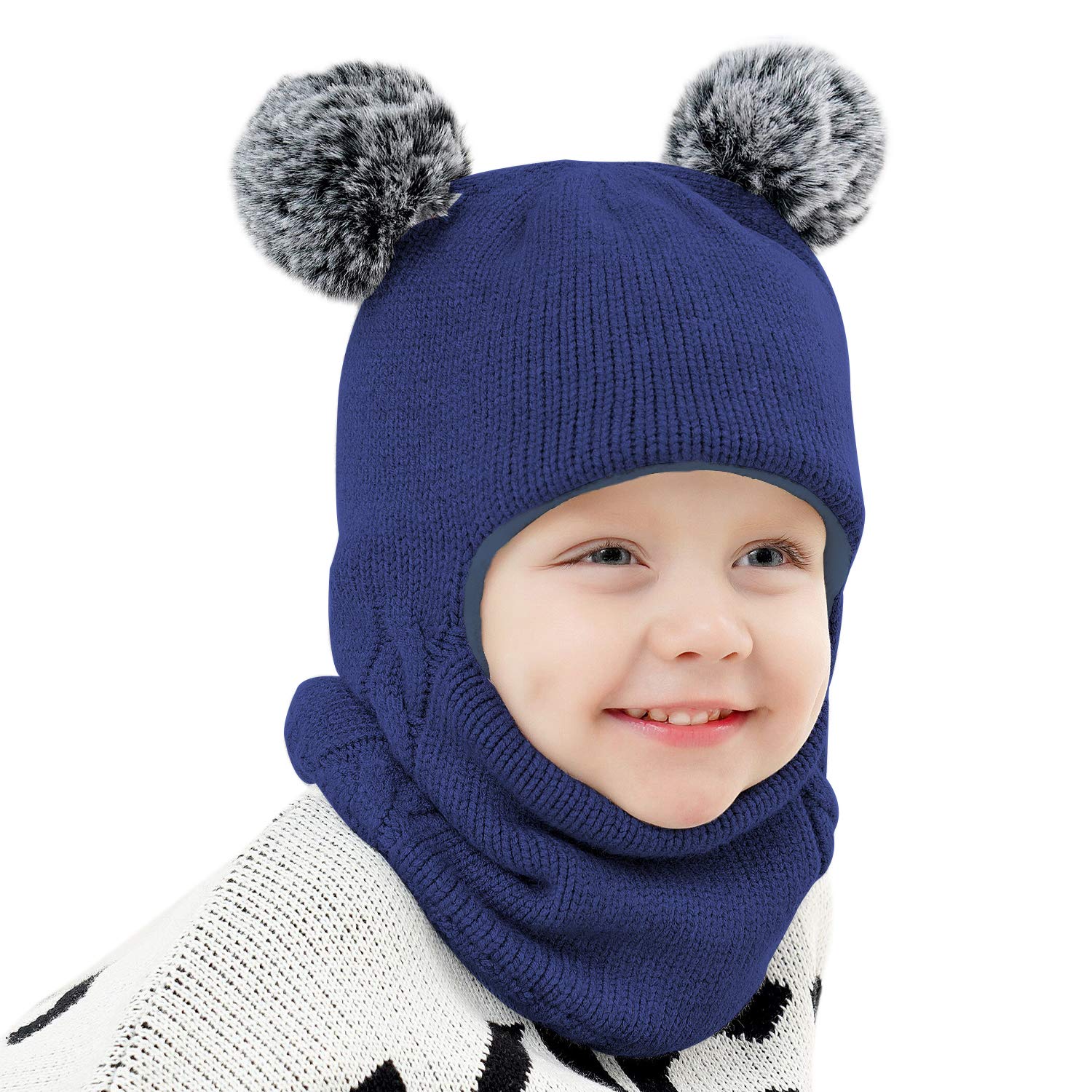 Baby Winter Hat Scarf Mitten Set, Unisex Infant Toddler Kids Hat Scarf (Navy, 2-5T)