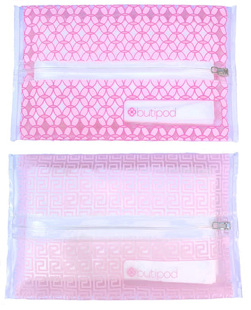 Butipods Reusable Stay Moist Wet Wipe Pouch | Slim Case Travel Holder | Great For Hand And Face Wipes | Set Of 2 (Blush Pink Til